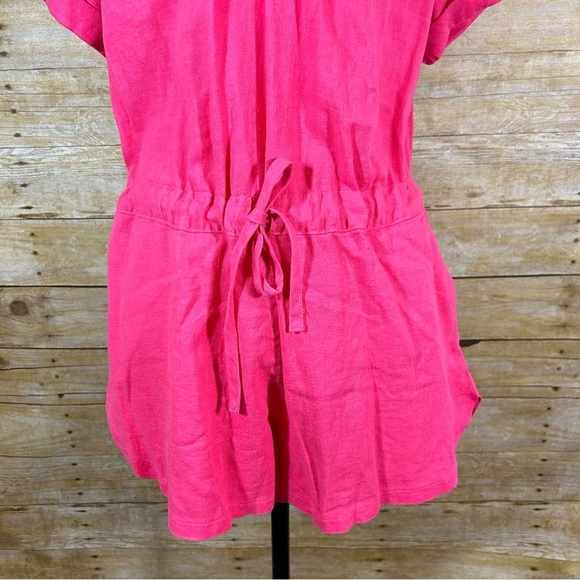 Universal Thread Hot Pink Linen Blend Shorts Romper XS Pockets V Neck Tie Waist - Picture 3 of 9